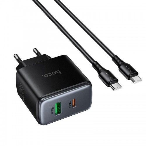 Мережевий зарядний пристрій Hoco C to C cable Upgrade charger set C158A 1USB/1Type-C, 45W/3A, PD/QC black