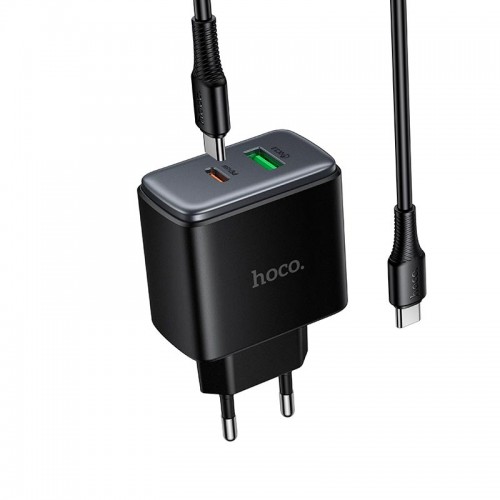 Мережевий зарядний пристрій Hoco C to C cable Upgrade charger set C158A 1USB/1Type-C, 45W/3A, PD/QC black