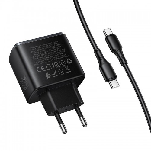 Мережевий зарядний пристрій Hoco C to C cable Upgrade charger set C158A 1USB/1Type-C, 45W/3A, PD/QC black