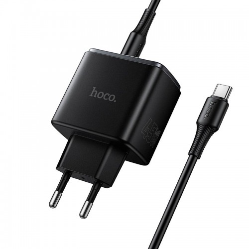 Мережевий зарядний пристрій Hoco C to C cable Upgrade charger set C158A 1USB/1Type-C, 45W/3A, PD/QC black