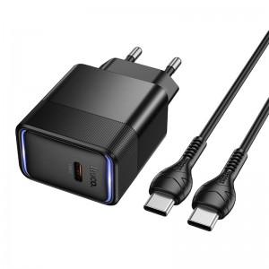 Мережевий зарядний пристрій Hoco C to C cable Lounge single port PD40W charger set CS113A 1C, PD/QC, 45W/3A black