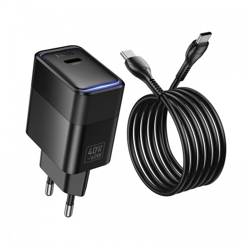 Мережевий зарядний пристрій Hoco C to C cable Lounge single port PD40W charger set CS113A 1C, PD/QC, 45W/3A black