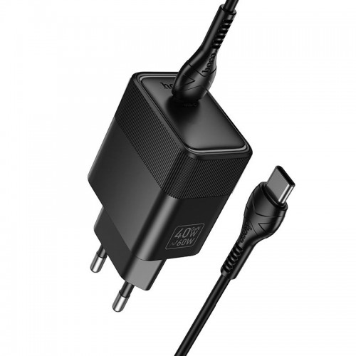 Мережевий зарядний пристрій Hoco C to C cable Lounge single port PD40W charger set CS113A 1C, PD/QC, 45W/3A black