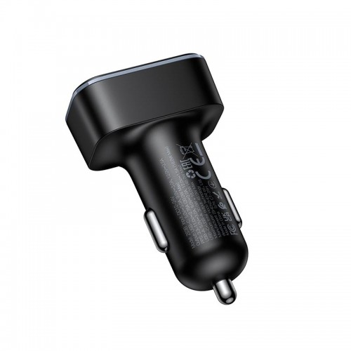 Автомобильное зарядное устройство Hoco Barry dual port digital display car charger Z63B 1USB/1Type-C, 48W/3A, PD/QC black