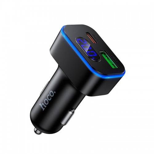 Автомобильное зарядное устройство Hoco Barry dual port digital display car charger Z63B 1USB/1Type-C, 48W/3A, PD/QC black