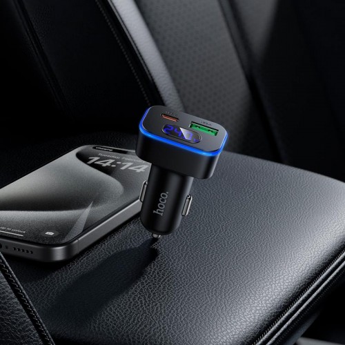 Автомобильное зарядное устройство Hoco Barry dual port digital display car charger Z63B 1USB/1Type-C, 48W/3A, PD/QC black