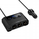 Адаптер автомобільний Hoco Anshun digital display 3-in-1 cigarette lighter car charger Z64 2USB/2Type-C, 15W USB+240W DC black