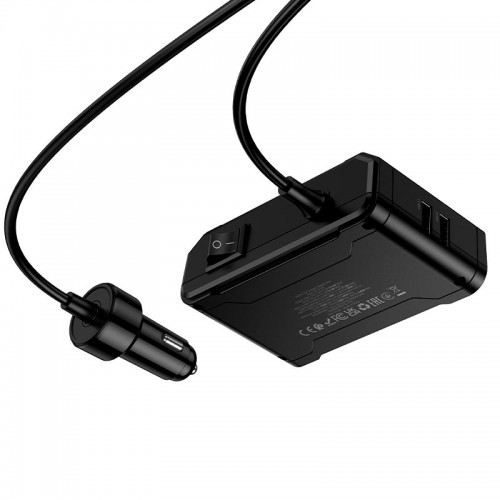 Автомобильный адаптер Hoco Anshun digital display 3-in-1 cigarette lighter car charger Z64 2USB/2Type-C, 15W USB+240W DC black