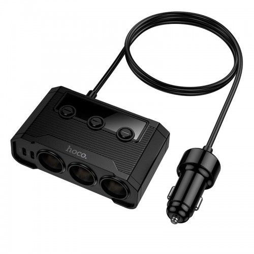 Автомобильный адаптер Hoco Anshun digital display 3-in-1 cigarette lighter car charger Z64 2USB/2Type-C, 15W USB+240W DC black