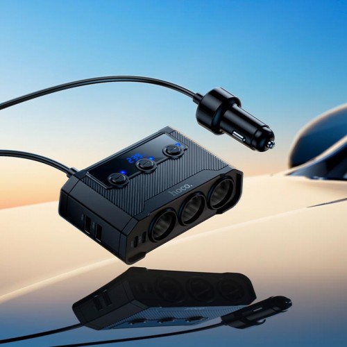 Автомобильный адаптер Hoco Anshun digital display 3-in-1 cigarette lighter car charger Z64 2USB/2Type-C, 15W USB+240W DC black