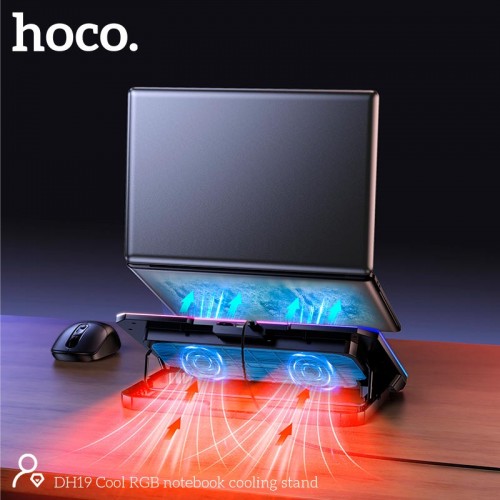 Підставка для ноутбука Hoco Cool DH19 17" 2 кулера 2 USB 5 рівнів нахилу 10 RGB підсвітка black