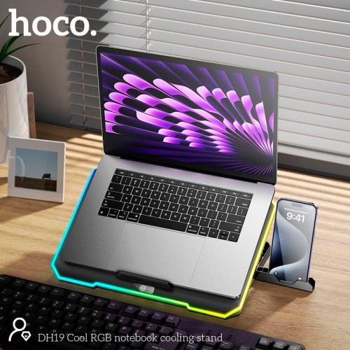 Підставка для ноутбука Hoco Cool DH19 17" 2 кулера 2 USB 5 рівнів нахилу 10 RGB підсвітка black