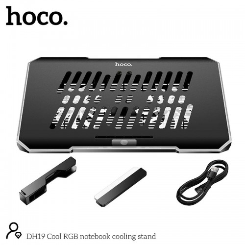 Підставка для ноутбука Hoco Cool DH19 17" 2 кулера 2 USB 5 рівнів нахилу 10 RGB підсвітка black