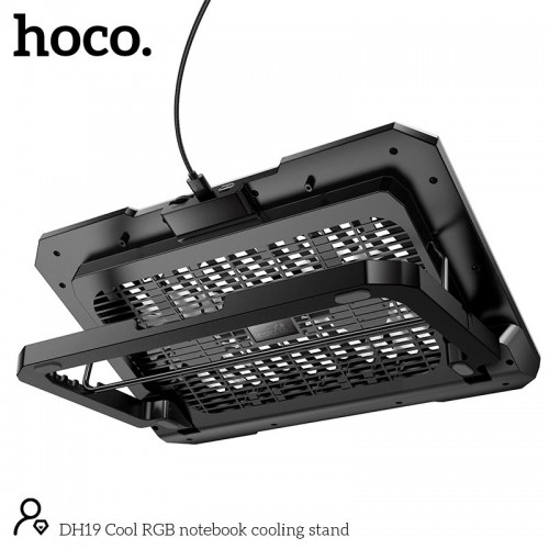 Підставка для ноутбука Hoco Cool DH19 17" 2 кулера 2 USB 5 рівнів нахилу 10 RGB підсвітка black