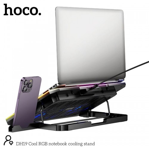 Підставка для ноутбука Hoco Cool DH19 17" 2 кулера 2 USB 5 рівнів нахилу 10 RGB підсвітка black