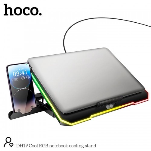 Підставка для ноутбука Hoco Cool DH19 17" 2 кулера 2 USB 5 рівнів нахилу 10 RGB підсвітка black