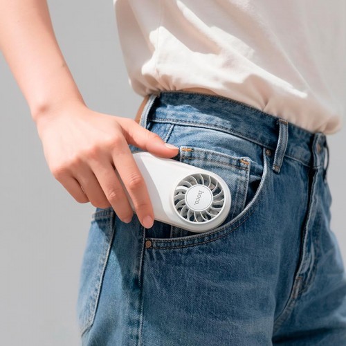 Портативный вентилятор Hoco ultra-thin pocket fan HX611 3 Levels, 50dB, 1-2.5h Milky white