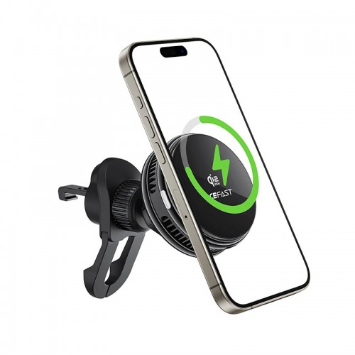 Автодержатель с зарядкой и охлаждающим кулером Acefast D66 QI2 25W MagSafe в решётку вентиляции 4.7-6.9" black