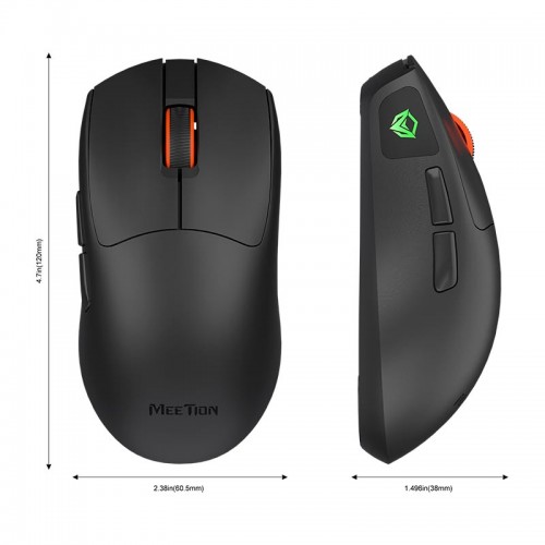 Миша Meetion Gaming mouse GW12 800-12800DPI, 2.4G/BT/USB-C, RGB black