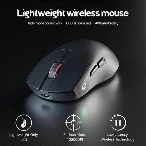 Миша Meetion Gaming mouse GW12 800-12800DPI, 2.4G/BT/USB-C, RGB black