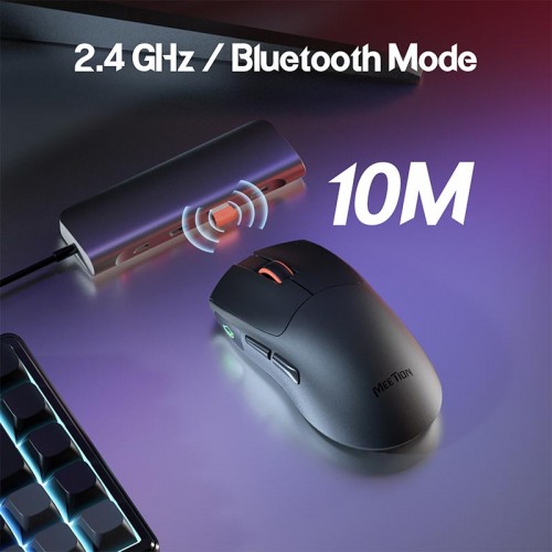 Миша Meetion Gaming mouse GW12 800-12800DPI, 2.4G/BT/USB-C, RGB black