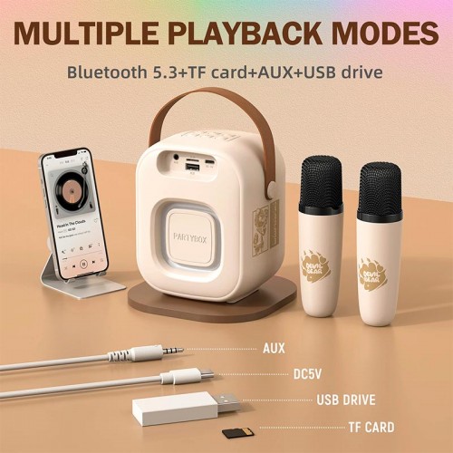 Портативная Bluetooth колонка Onikuma L7 с 2 микрофонами RGB IPX4 BT5.3, USB/TF/AUX, 5W, 5h beige