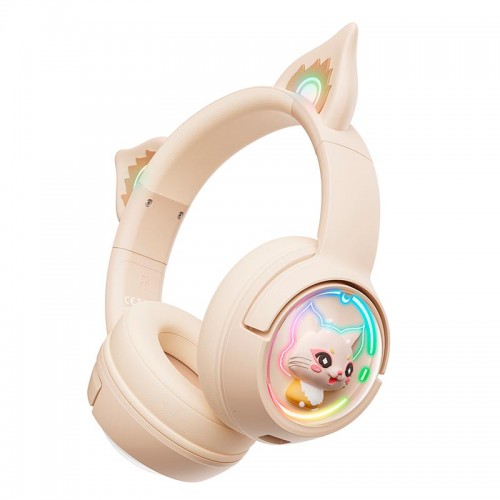 Бездротові Bluetooth навушники накладні Onikuma Cat Ear Wireless Gaming Headset B5 BT/AUX, Type-C, 55H, RGB beige