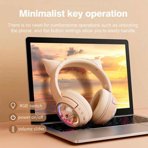 Бездротові Bluetooth навушники накладні Onikuma Cat Ear Wireless Gaming Headset B5 BT/AUX, Type-C, 55H, RGB beige