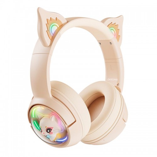 Бездротові Bluetooth навушники накладні Onikuma Cat Ear Wireless Gaming Headset B5 BT/AUX, Type-C, 55H, RGB beige