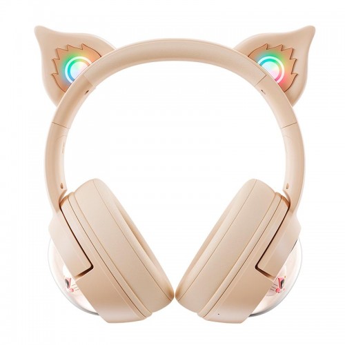 Бездротові Bluetooth навушники накладні Onikuma Cat Ear Wireless Gaming Headset B5 BT/AUX, Type-C, 55H, RGB beige