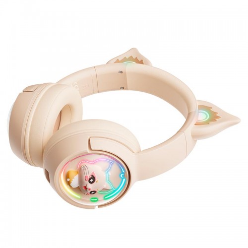 Бездротові Bluetooth навушники накладні Onikuma Cat Ear Wireless Gaming Headset B5 BT/AUX, Type-C, 55H, RGB beige