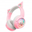 Бездротові Bluetooth навушники накладні Onikuma Cat Ear Wireless Gaming Headset B5 BT/AUX, Type-C, 55H, RGB pink