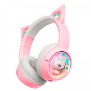 Бездротові Bluetooth навушники накладні Onikuma Cat Ear Wireless Gaming Headset B5 BT/AUX, Type-C, 55H, RGB pink