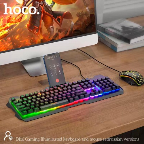 Игровой набор Hoco DI16 2 в 1 Мышь Клавиатура с подсветкой (Ru/En) черный