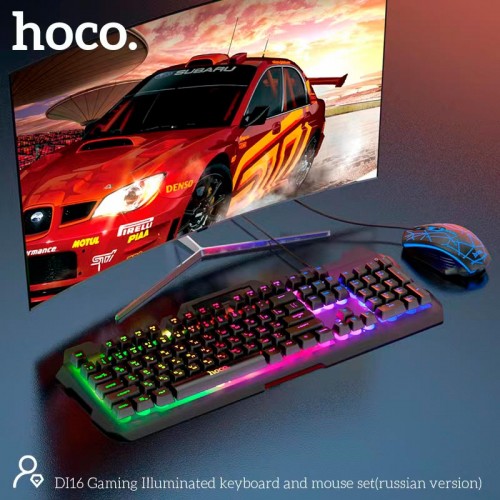 Игровой набор Hoco DI16 2 в 1 Мышь Клавиатура с подсветкой (Ru/En) черный