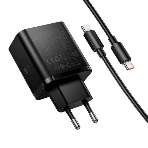 Мережевий адаптер HOCO Grande зарядний набір з кабелем C to C N75 2C/1A, 65W/3A, PD/QC чорний