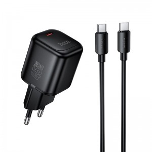 Мережевий адаптер HOCO Mini з одним портом та кабелем C–C N84 1C, 45 Вт/3 A, PD3.2/QC чорний