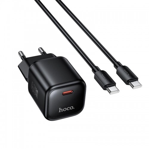 Мережевий адаптер HOCO Mini з одним портом та кабелем C–C N84 1C, 45 Вт/3 A, PD3.2/QC чорний