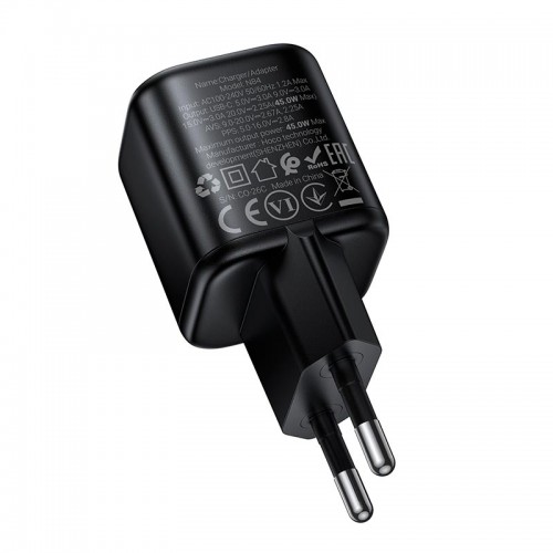 Мережевий адаптер HOCO Mini N84 1C, 45W/3A, PD3.2/QC чорний