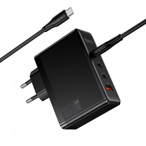 Мережевий адаптер HOCO Vigoroso charger набір кабель C–C N85 3C/1A, 100W/3A, PD/QC чорний