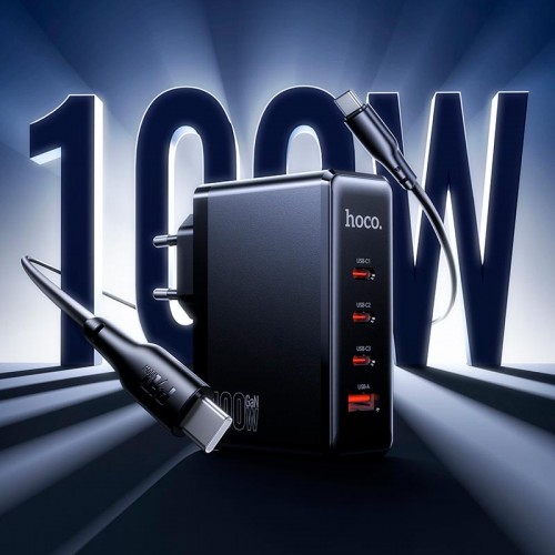 Мережевий адаптер HOCO Vigoroso charger набір кабель C–C N85 3C/1A, 100W/3A, PD/QC чорний