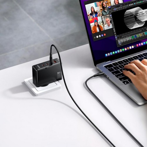 Мережевий адаптер HOCO Vigoroso charger набір кабель C–C N85 3C/1A, 100W/3A, PD/QC чорний