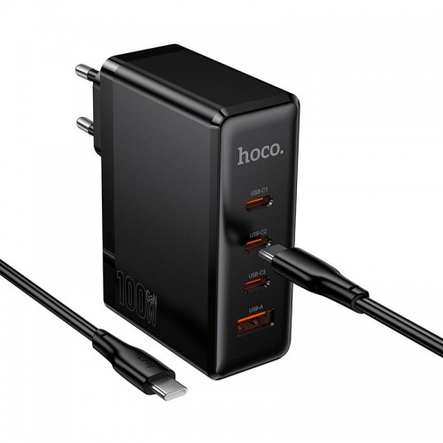Мережевий адаптер HOCO Vigoroso charger набір кабель C–C N85 3C/1A, 100W/3A, PD/QC чорний