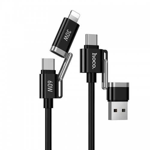 Кабель HOCO USB/C на iP/C Benefit 4-в-1 силіконовий кабель для заряджання та передачі даних U155 |1.2м, 60W/3A| чорний