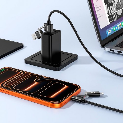 Кабель HOCO USB/C на iP/C Benefit 4-в-1 силіконовий кабель для заряджання та передачі даних U155 |1.2м, 60W/3A| чорний