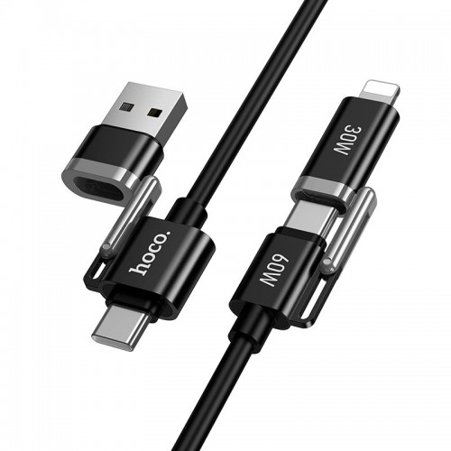 Кабель HOCO USB/C на iP/C Benefit 4-в-1 силіконовий кабель для заряджання та передачі даних U155 |1.2м, 60W/3A| чорний