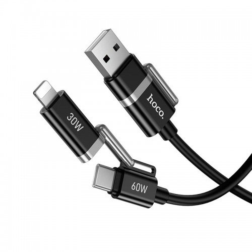 Кабель HOCO USB/C на iP/C Benefit 4-в-1 силіконовий кабель для заряджання та передачі даних U155 |1.2м, 60W/3A| чорний