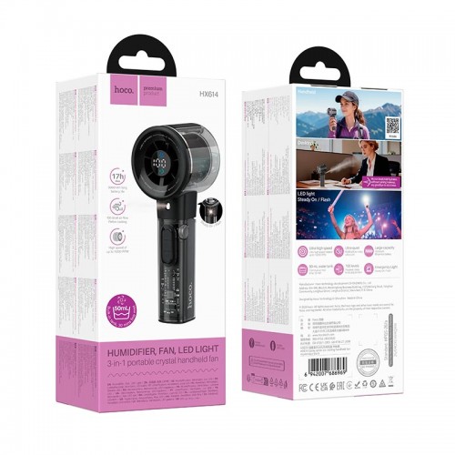 Портативний вентилятор Hoco Spray series ice cooling handheld fan HX614 100Levels, 60dB, 15h, 50mL white