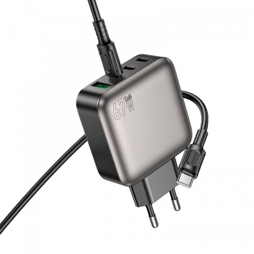 Адаптер мережевий Borofone Type-C to Type-C Absolute charger set BAS57A 1USB/3Type-C, 67W/3A, PD/QC black