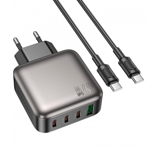 Адаптер мережевий Borofone Type-C to Type-C Absolute charger set BAS57A 1USB/3Type-C, 67W/3A, PD/QC black